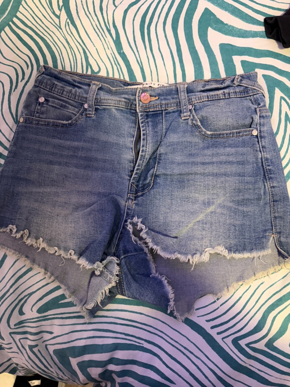 Celebrity Pink Distressed High-Rise Denim Shorts - Light Blue